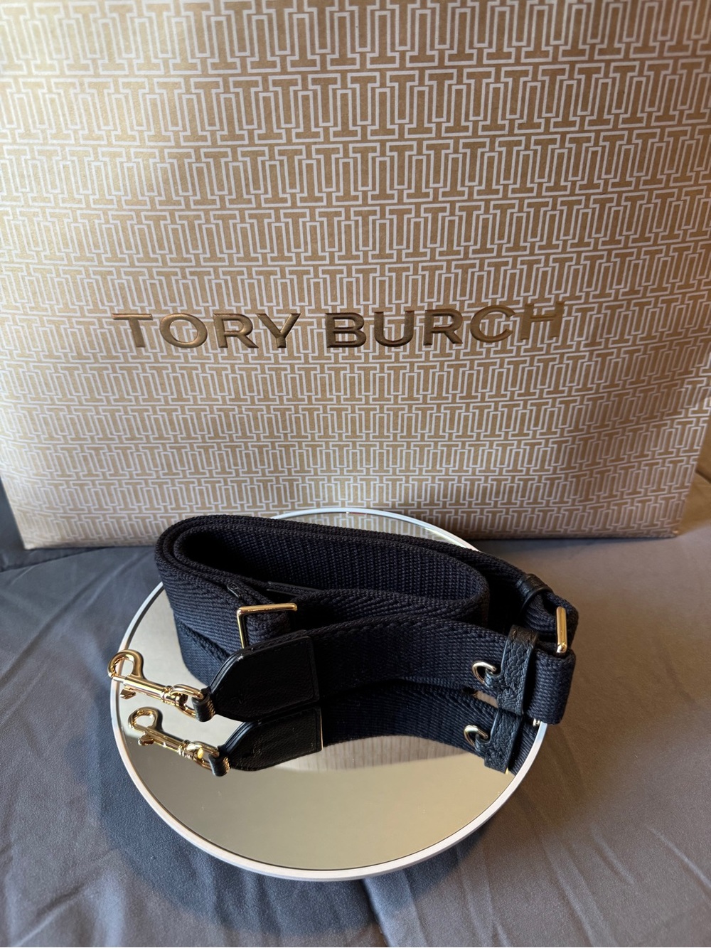Tory Burch BLACK Adjustable Crossbody Strap with Gold Hardware. NIP - Picture 6 of 7